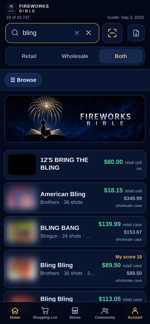 Search results showing retail and wholesale prices together