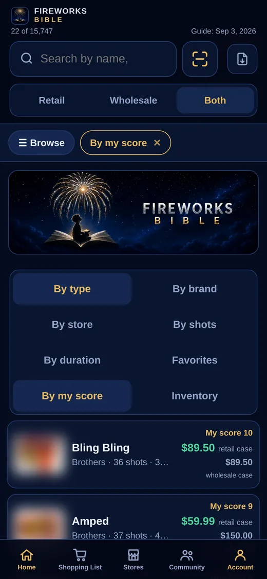 Browsing filtered to products with a personal score