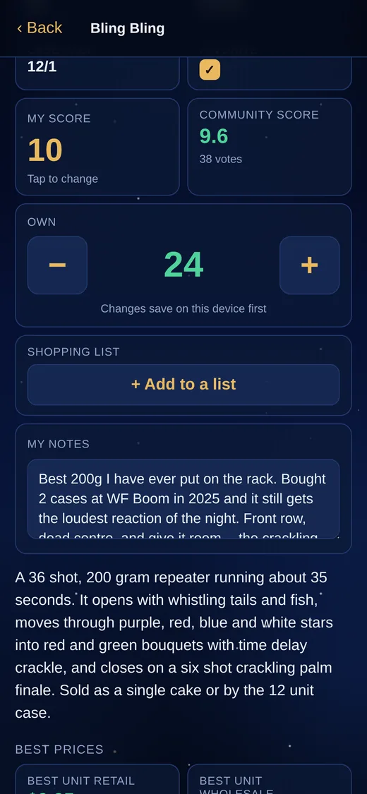 Personal score, private notes and owned quantity on a product