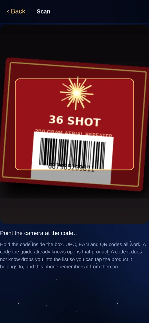 The barcode scanner screen
