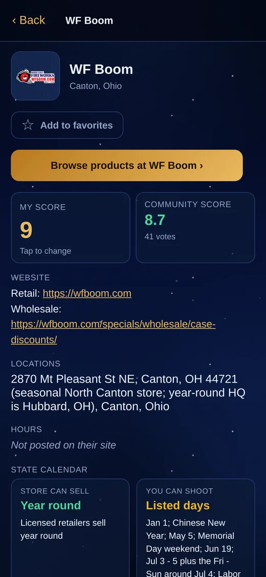 The WF Boom store page